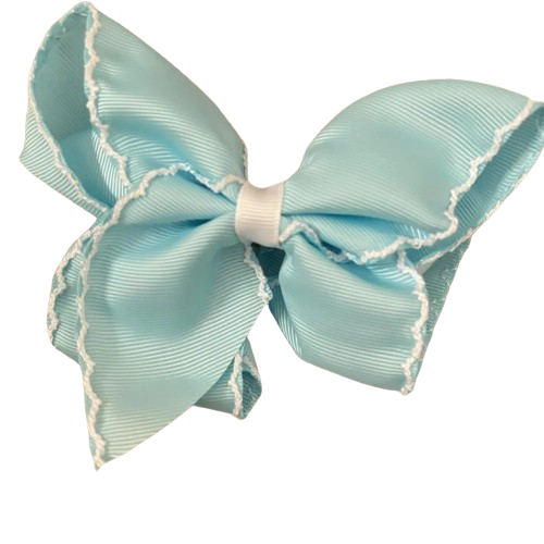 Classic Grosgrain Moonstitch Hair Bow - Medium: White w/ Orange - Persnickety Shop