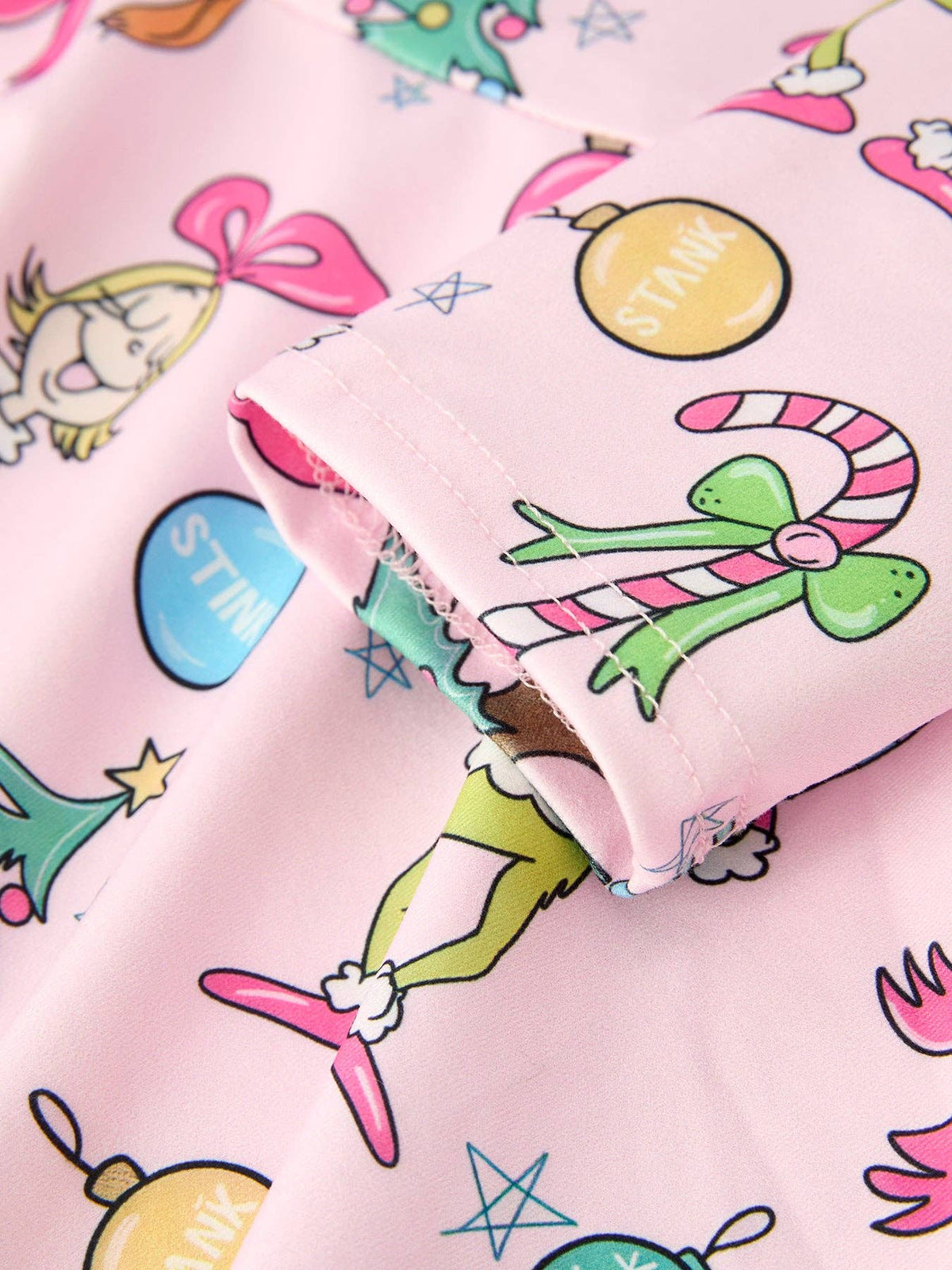 Pink Christmas Character Print Long Sleeve Girls Dress: 6 - Persnickety Shop