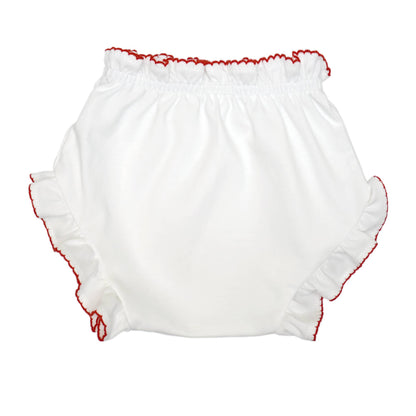 Marcela Ruffled Edge Bloomers: White with Red Trim / 0-3 Months - Persnickety Shop