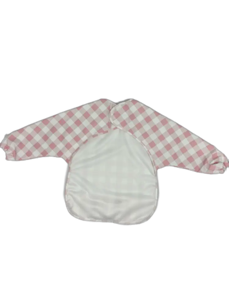 Long Sleeve Signature Catch All Bib - Pink Gingham: 6m - 2T