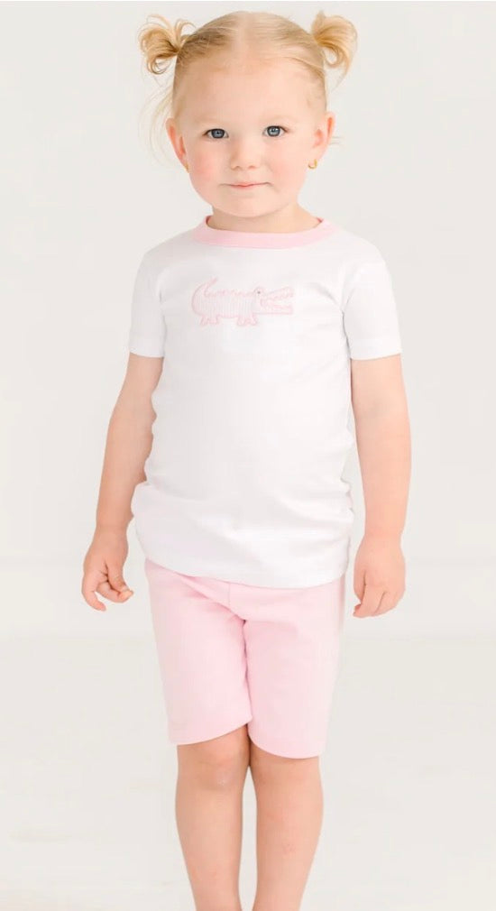 Magnolia Baby Gator Applique Short Pajamas - Pink - Persnickety Shop