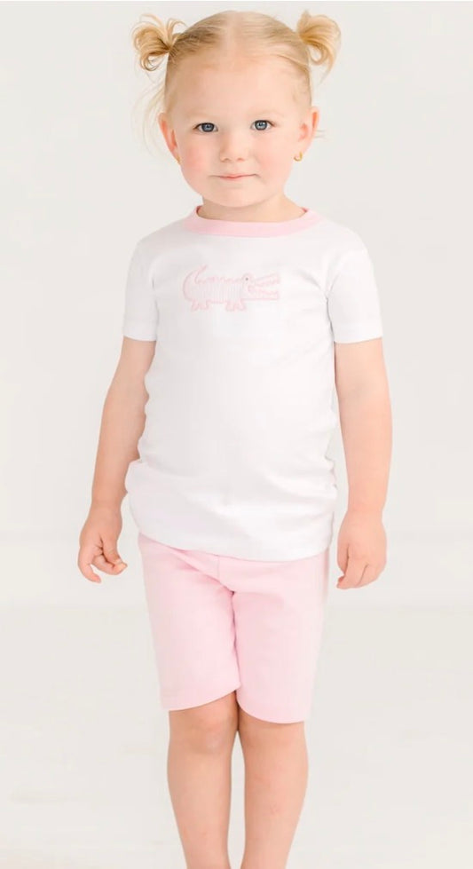 Magnolia Baby Gator Applique Short Pajamas - Pink - Persnickety Shop