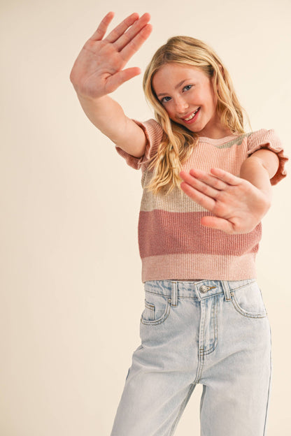 TWEEN KIDS GIRLS PUFF SLEEVE CROPPED SWEATER (7-14): 13/14 - Persnickety Shop