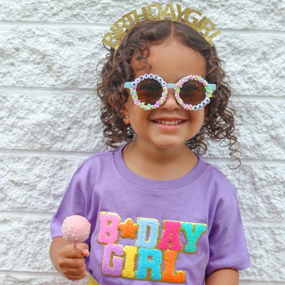 Sweet Wink Girl's Birthday Girl Patch Short Sleeve T-Shirt - Lavender - Persnickety Shop