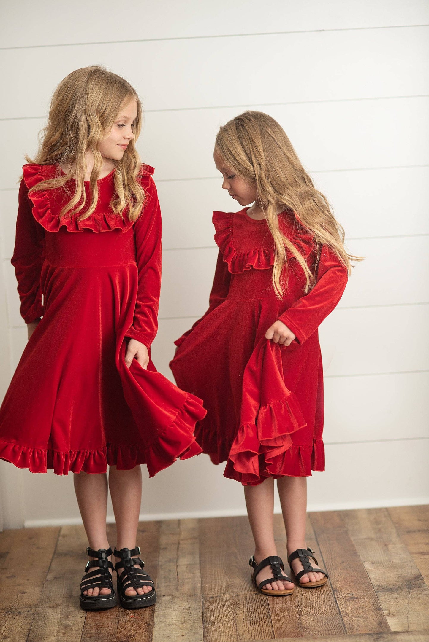 Kids Red Velvet Ruffle Fancy Winter Christmas Party Dress: 10/12 - Persnickety Shop