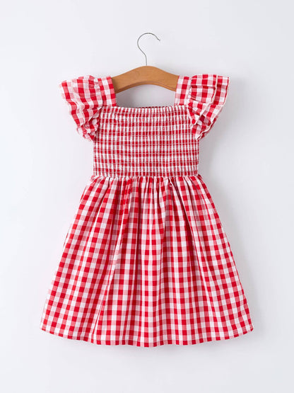 Summer Plaid Smocked Ruffle Girl Dress Sibling Outfits: 4 - Persnickety Shop