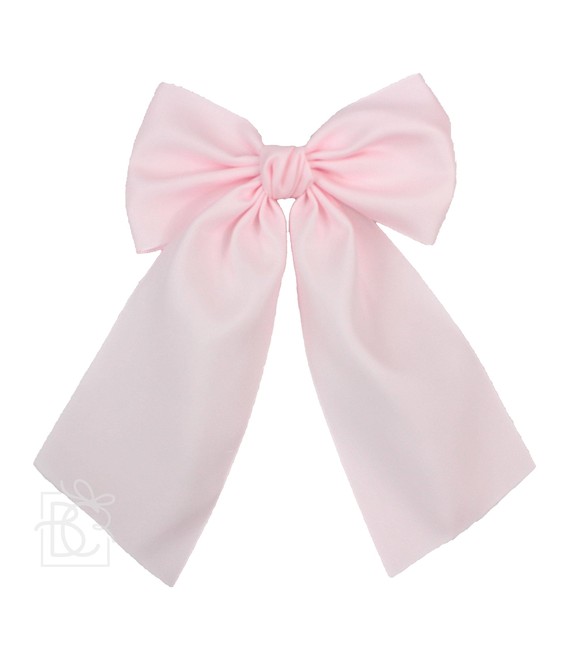 OPAQUE SATIN BOW W/ EURO KNOT & TAILS ON ALLIGATOR CLIPS: Powder Pink / 4.5" Large - Persnickety Shop