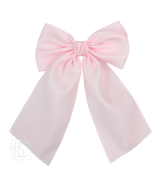 OPAQUE SATIN BOW W/ EURO KNOT & TAILS ON ALLIGATOR CLIPS: Powder Pink / 4.5" Large - Persnickety Shop