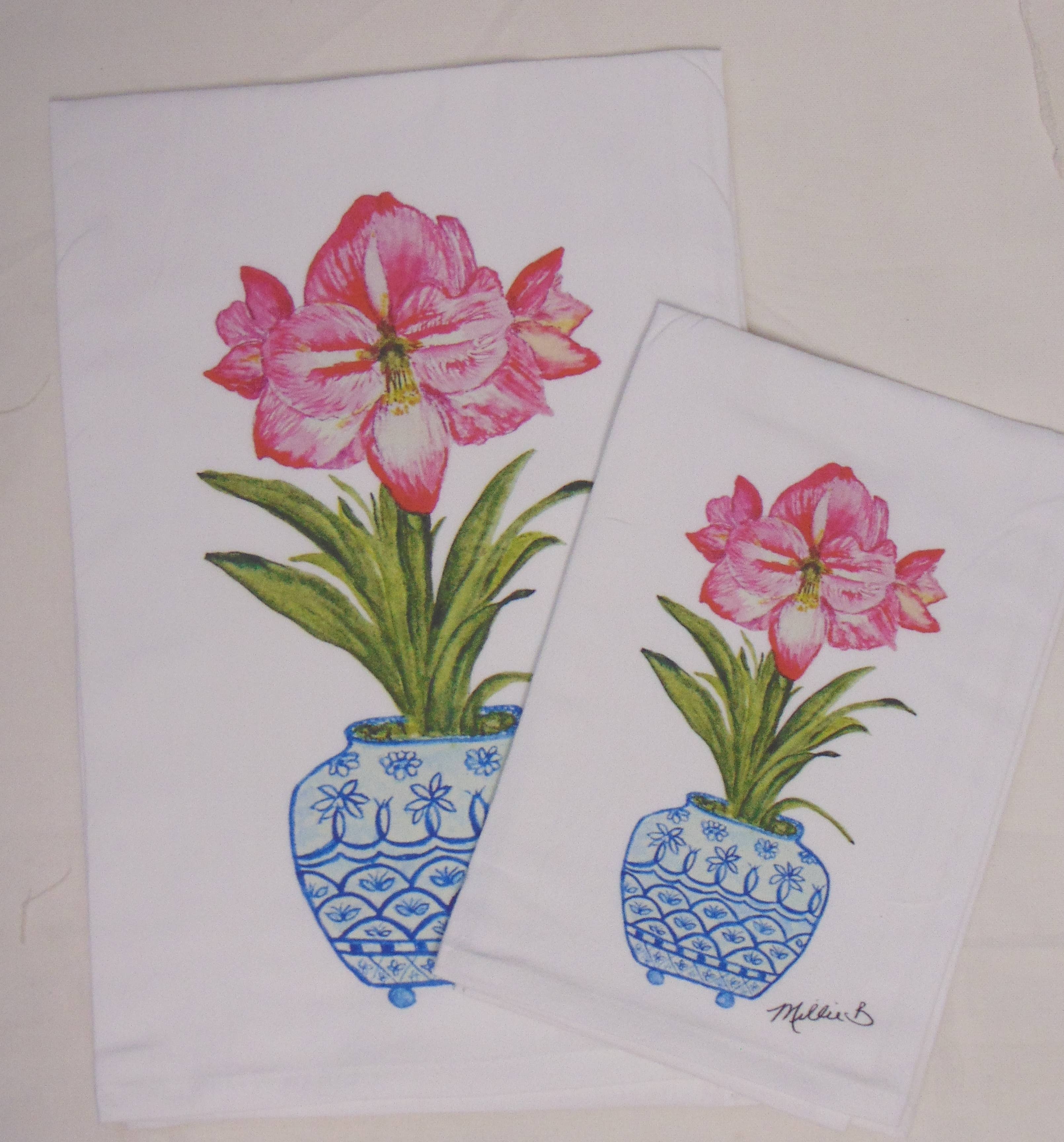 Limited Edition Watercolor Amaryllis White Flour Sack Towel - Persnickety Shop