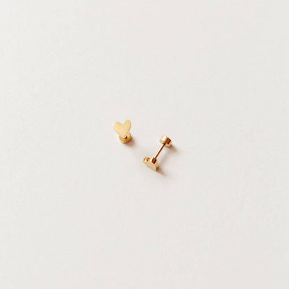 Heart Stud Earrings - Hypoallergenic, Flat Back, Girl Gift: Gold