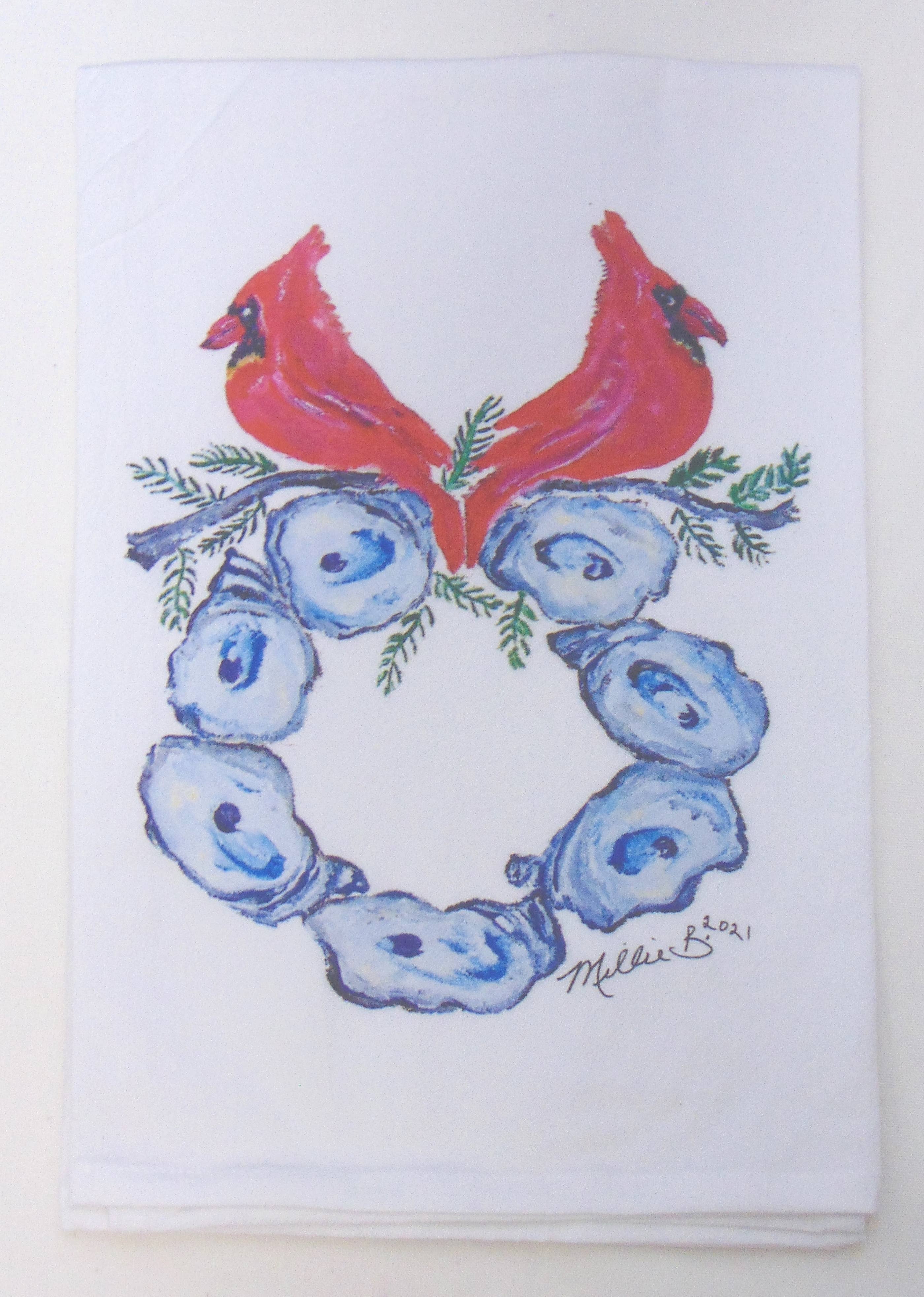 Limited Edition Cardinal Oyster Wreath Flour Sack Towel - Persnickety Shop