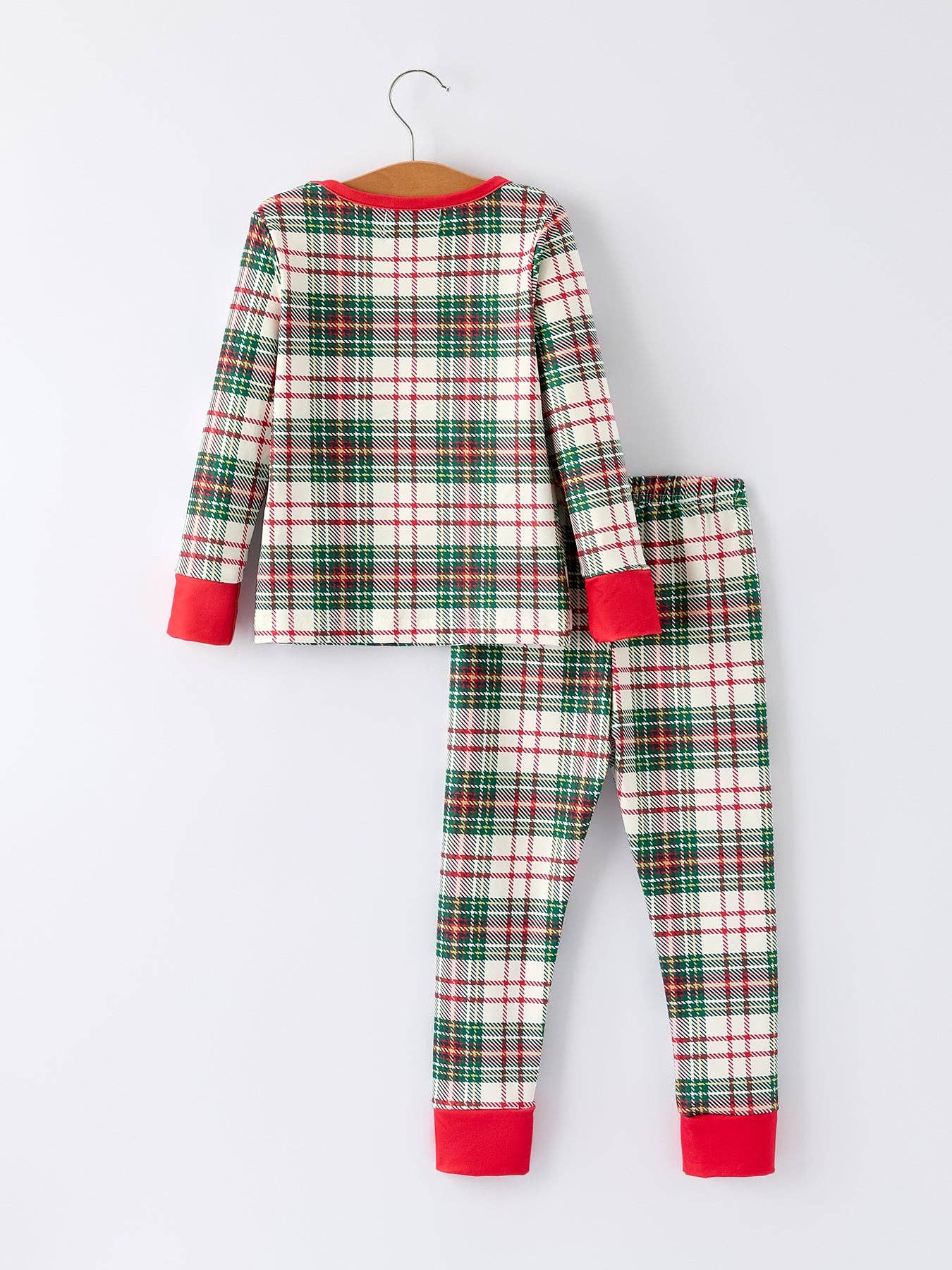 Mommy & Me Christmas Plaid Girls Pajamas Set with Long Sleeves and Red Cuffs: S / MOM - Persnickety Shop