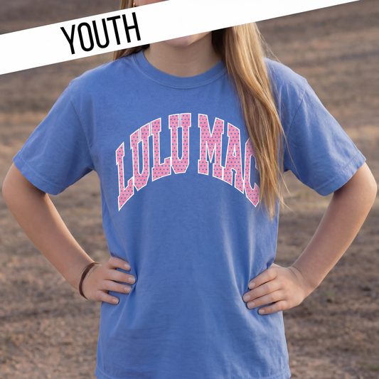 LULU MAC Dot Flo Blue Youth Comfort Colors Tee: Flo Blue / Small