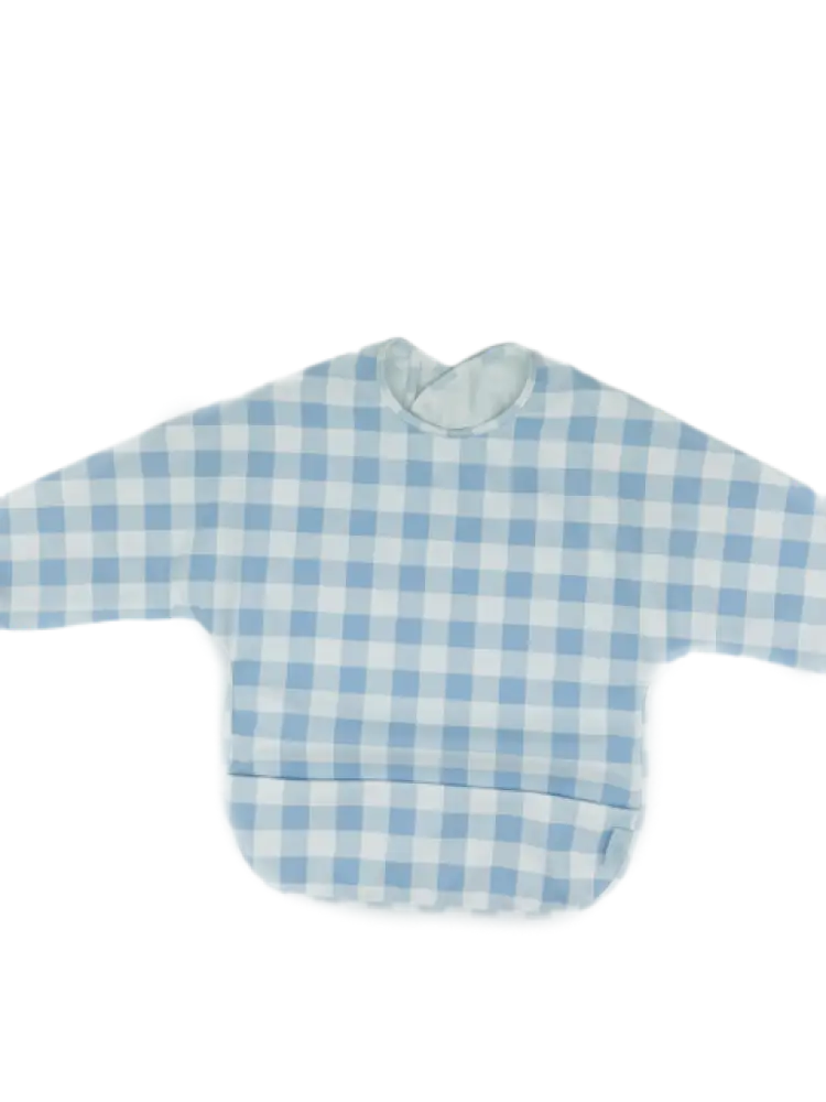 Long Sleeve Signature Catch All Bib - Blue Gingham: 6m-2T