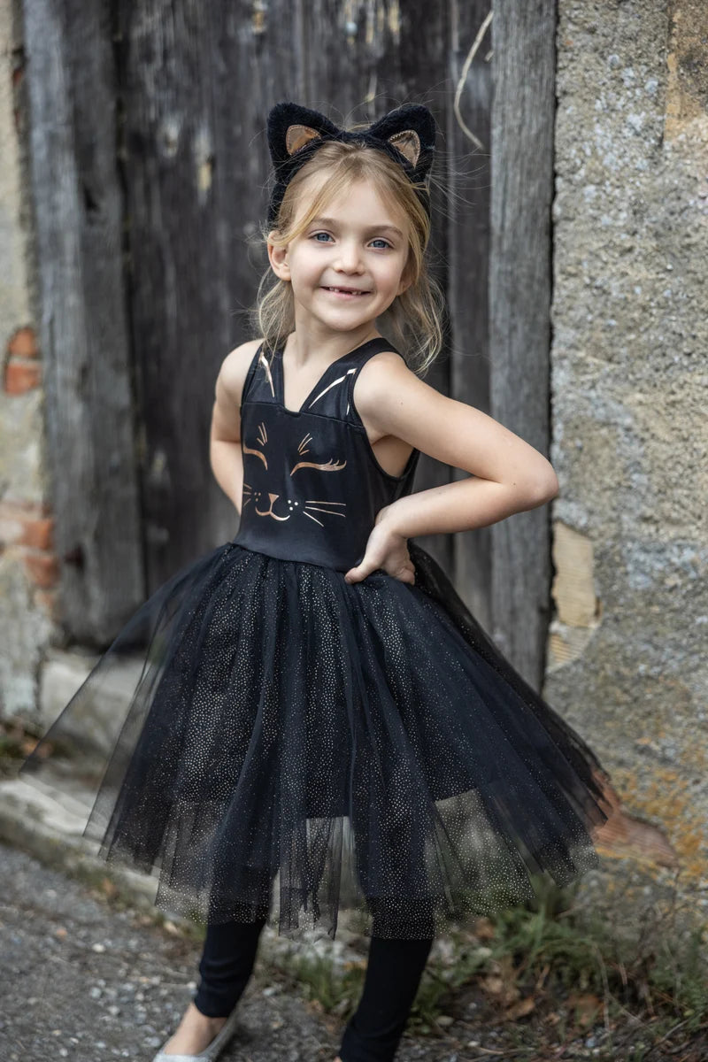 Great Pretenders Black Cat Dress & Headpiece, size 5-6