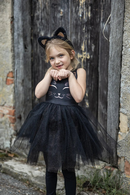 Great Pretenders Black Cat Dress & Headpiece, size 5-6
