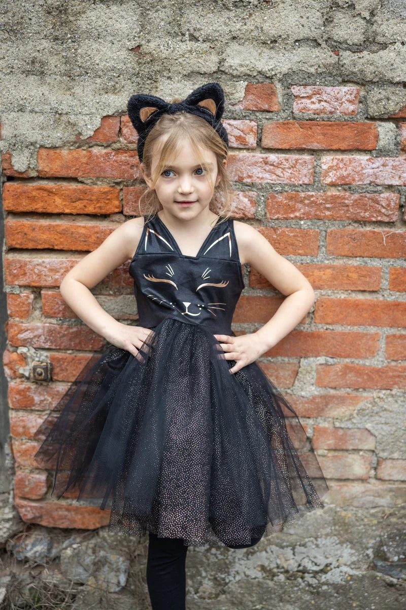 Great Pretenders Black Cat Dress & Headpiece, size 5-6
