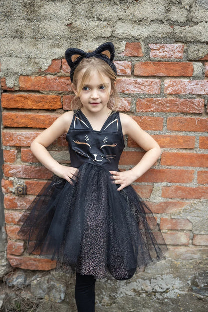 Great Pretenders Black Cat Dress & Headpiece, size 5-6