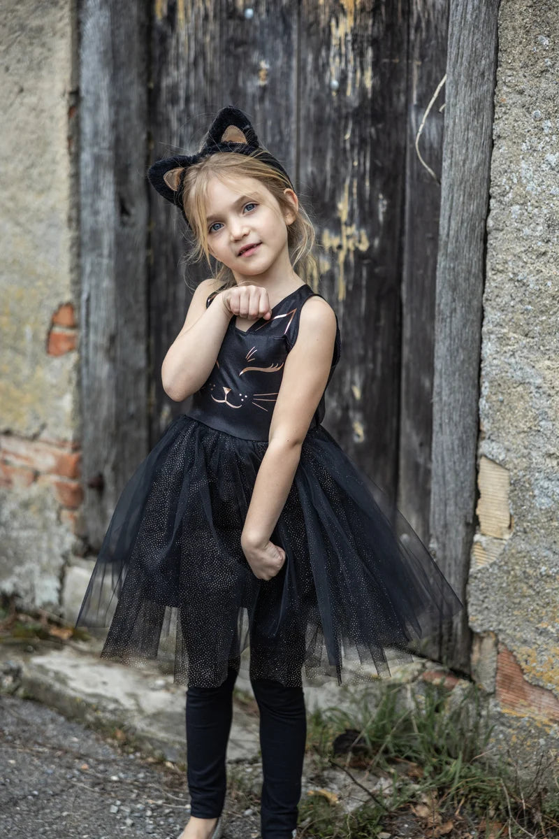 Great Pretenders Black Cat Dress & Headpiece, size 5-6