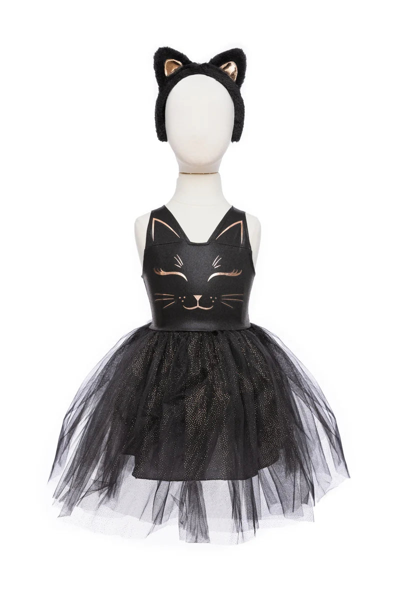 Great Pretenders Black Cat Dress & Headpiece, size 5-6