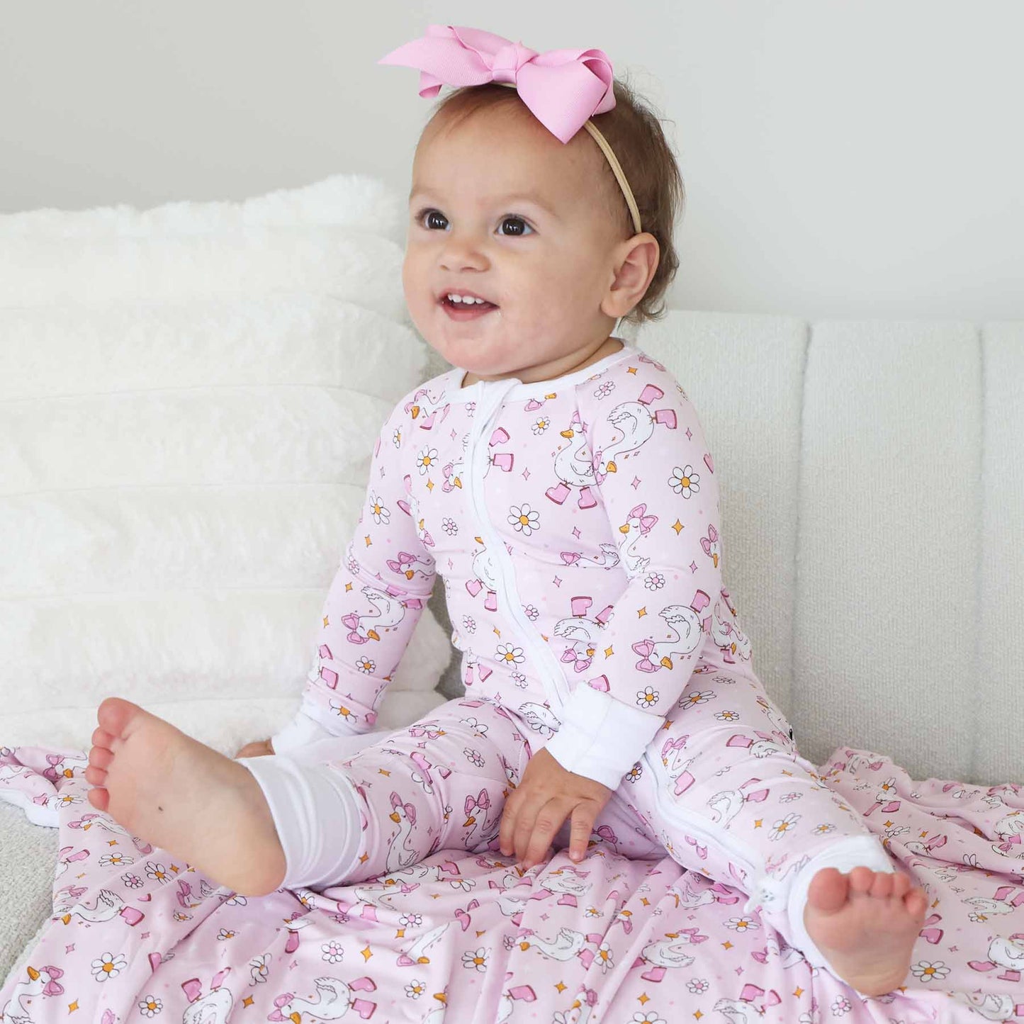 Silly Goose Convertible Zip Romper | Pink: 6-12 months - Persnickety Shop