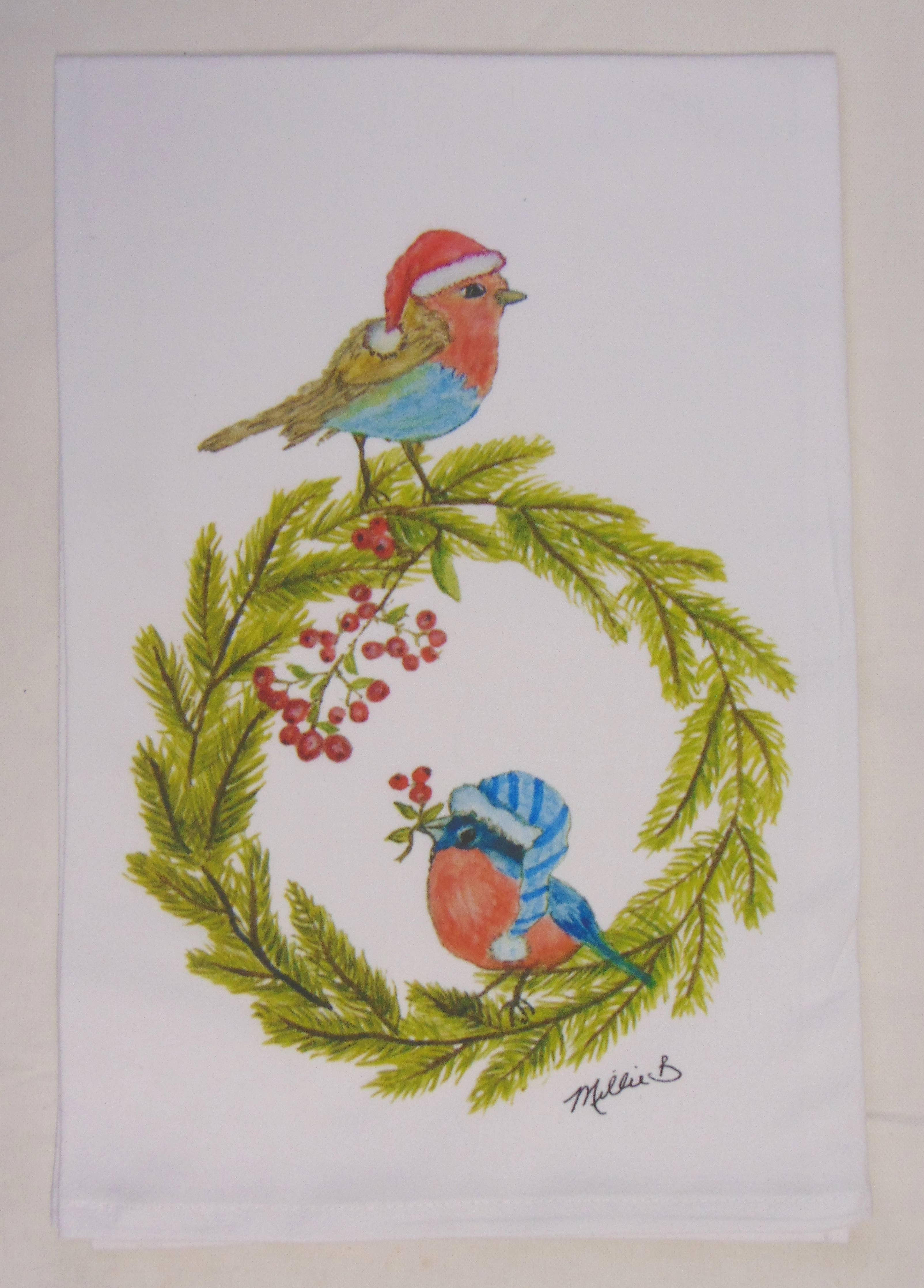 Limited Edition Watercolor Wreath Birdies Flour Sack Napkins - Persnickety Shop