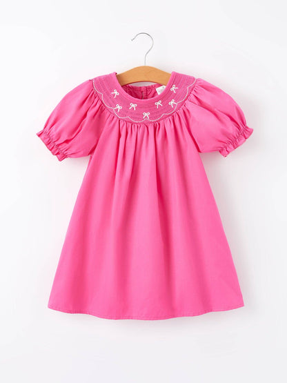 Smocked Bishop Hot Pink Bow Dress - Persnickety Shop