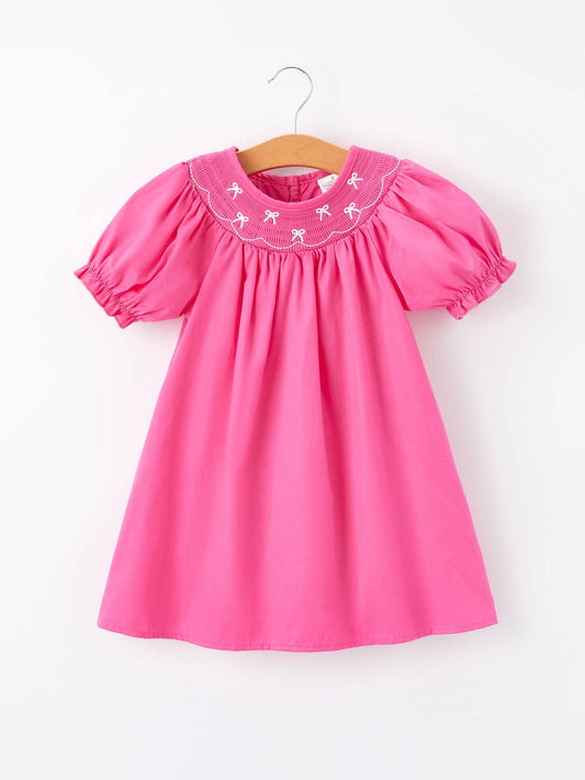 Smocked Bishop Hot Pink Bow Dress - Persnickety Shop