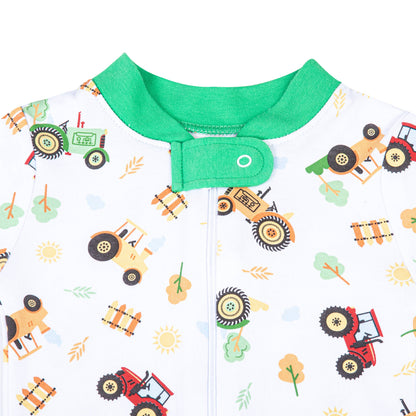 Tractor Time Green Zipper Pajamas: Green / 6M/MD - Persnickety Shop