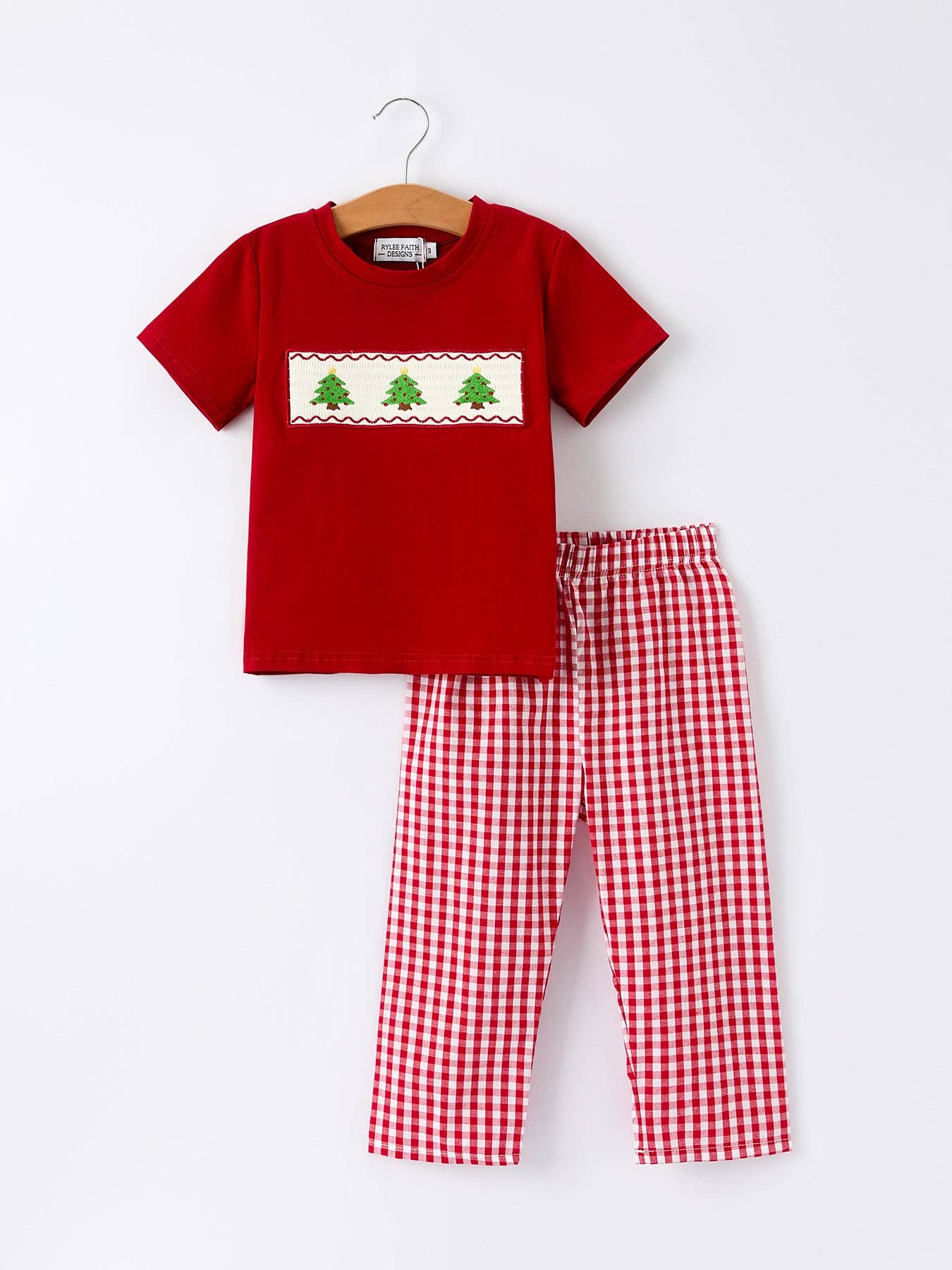 Christmas Smocking Embroidered Christmas Tree Plaid  Boy Set: 4 - Persnickety Shop