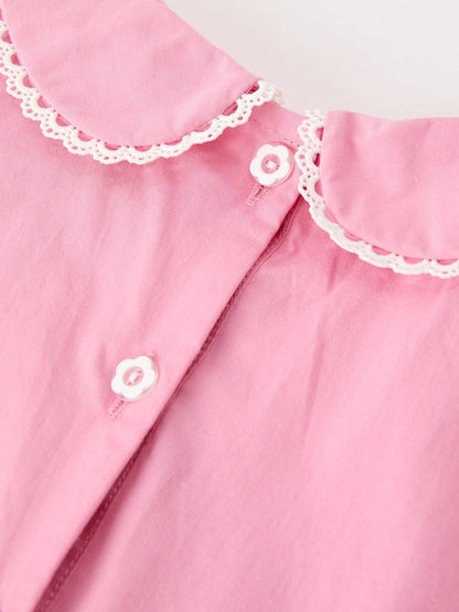 Fall Girls Pink Floral Embroidered Smocked Peter Pan Collar Dress: 3