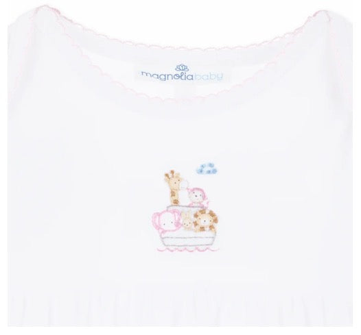 Magnolia Baby Noah's Ark Hand-Embroidered Gathered Gown - Pink - Persnickety Shop