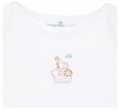 Magnolia Baby Noah's Ark Hand-Embroidered Gathered Gown - Pink - Persnickety Shop