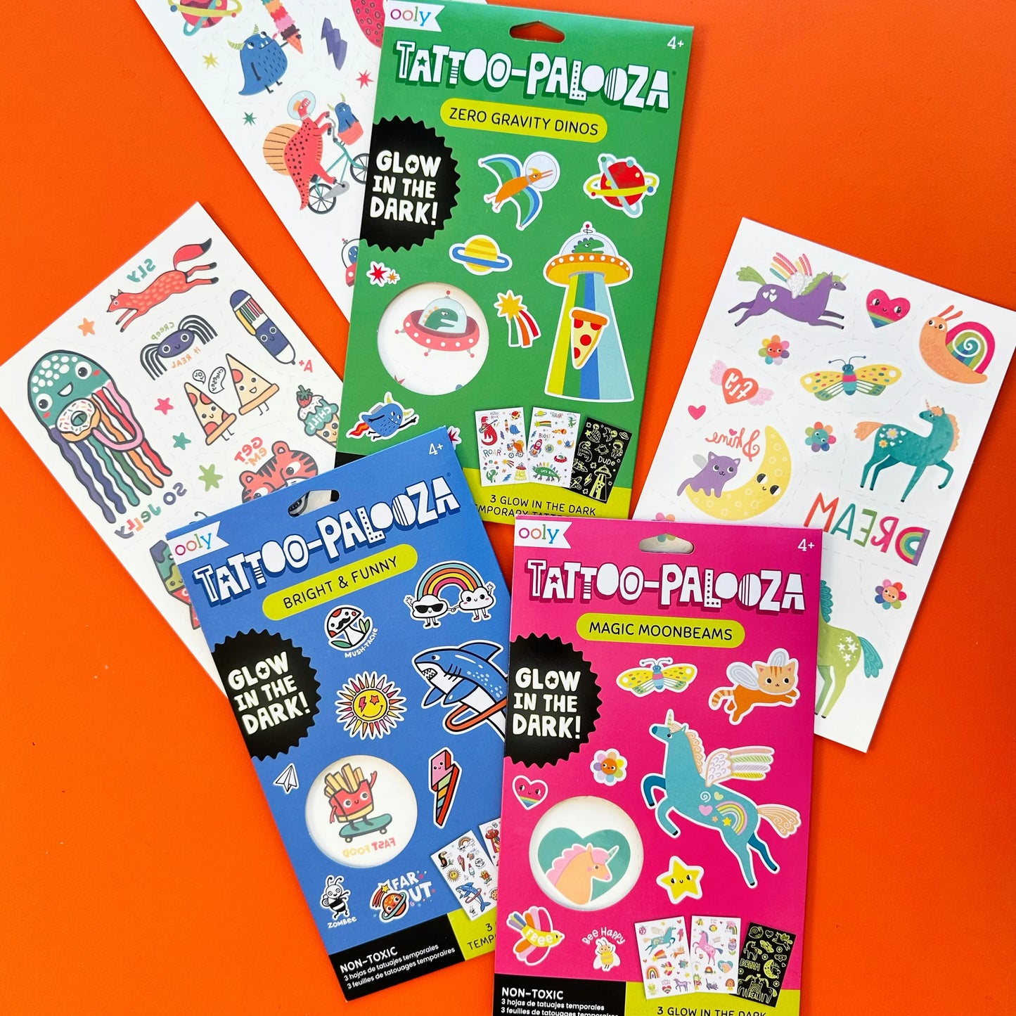 Ooly Tattoo-Palooza Glow in the Dark Temporary Tattoos - Zero Gravity Dinos - 3 Sheets - Persnickety Shop