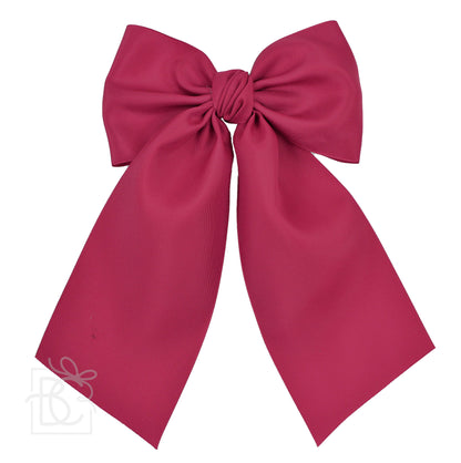 OPAQUE SATIN BOW W/ EURO KNOT & TAILS ON ALLIGATOR CLIPS: Antique White / 4.5" Large - Persnickety Shop