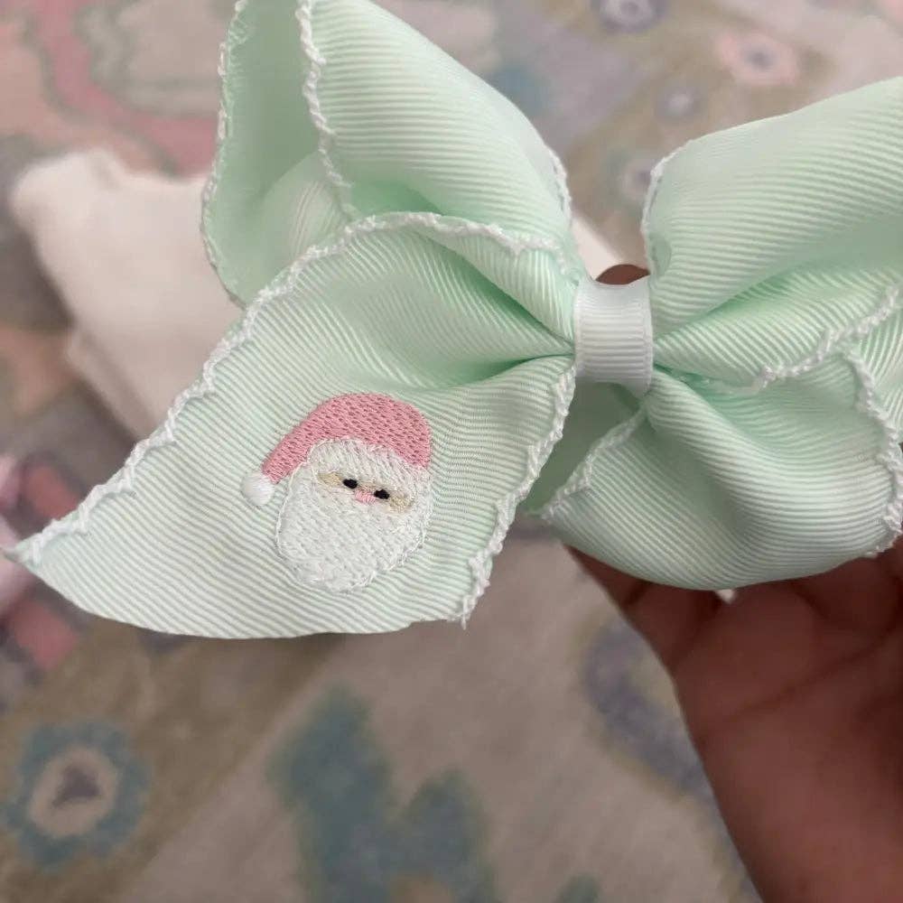 Classic Grosgrain Moonstitch Hair Bow - Medium: White w/ Pink - Persnickety Shop