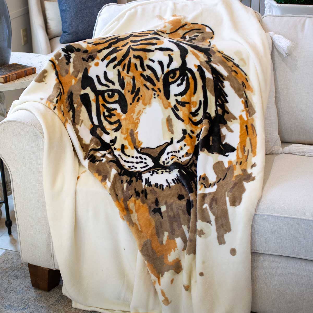 Tiger Love Throw   Soft White/Multi   50x60 - Persnickety Shop