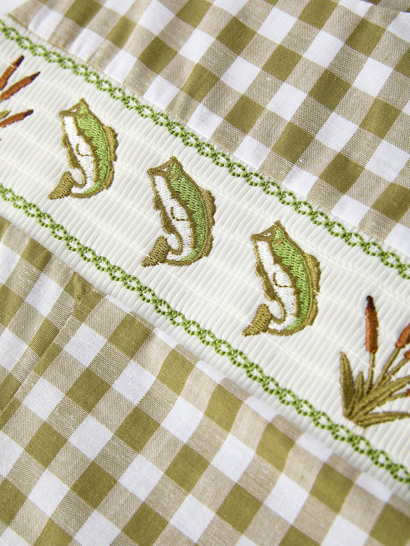 Green Plaid Fish Embroidered Smocked Baby Boy Romper: 3M - Persnickety Shop
