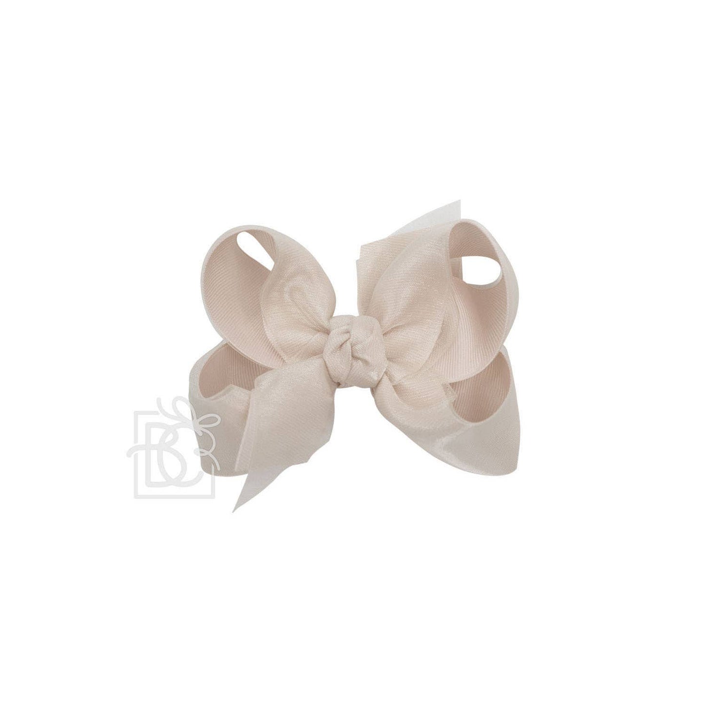 LAYERED ORGANZA/GROSGRAIN BOW ON CLIP: 5.5" Huge - 2.25" Ribbons on Alligator Clip / WHITE