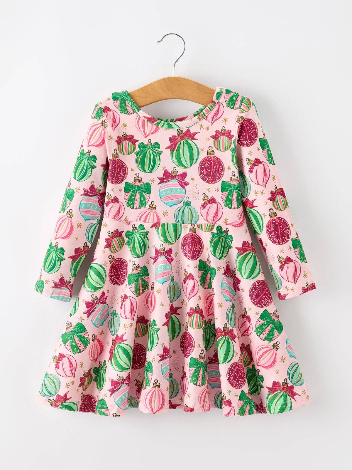 Christmas Girls Holiday Ornament Print Twirl Dress