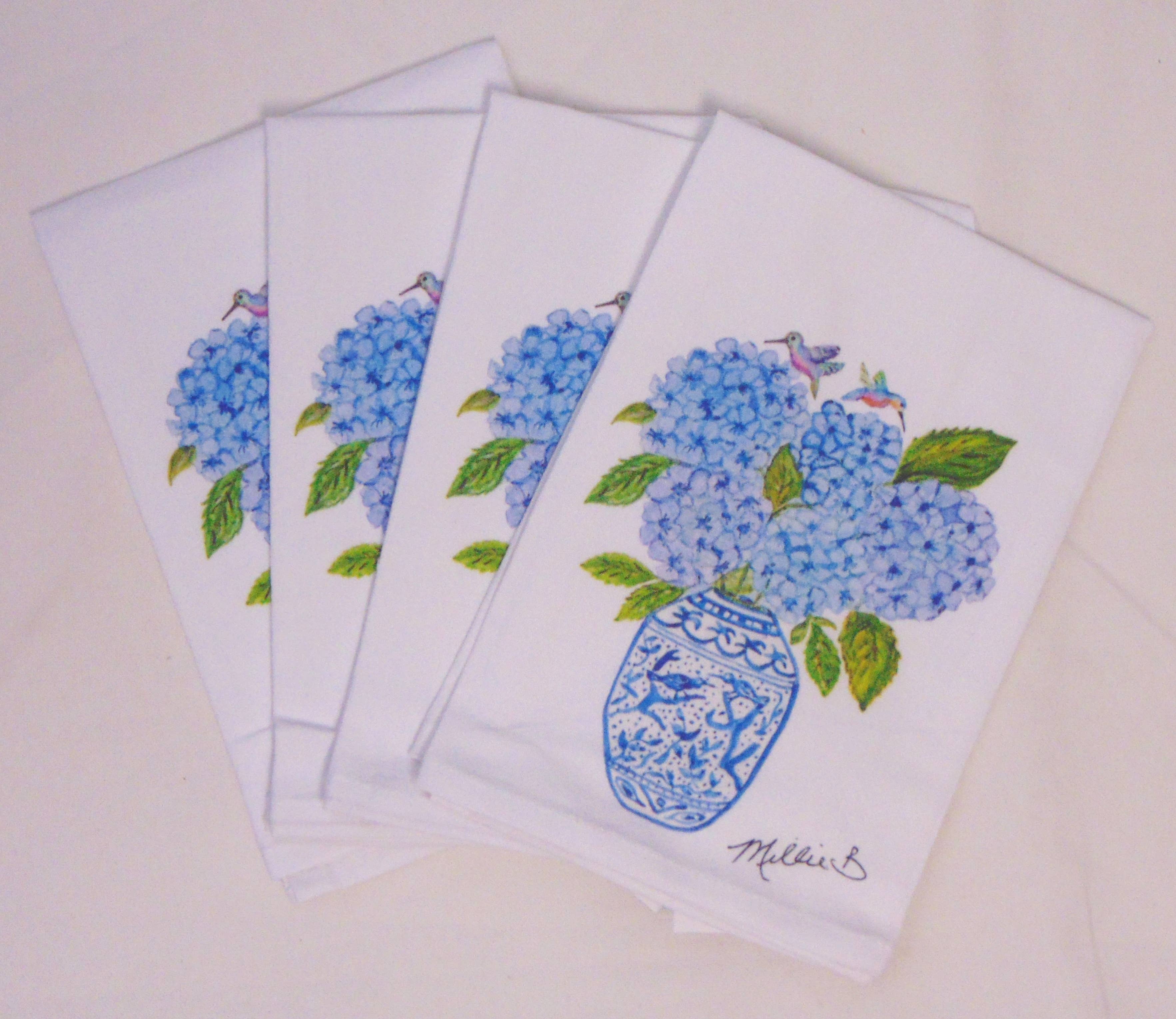 Limited Edition Hydrangea Hummingbird White Flour Sack Towel - Persnickety Shop