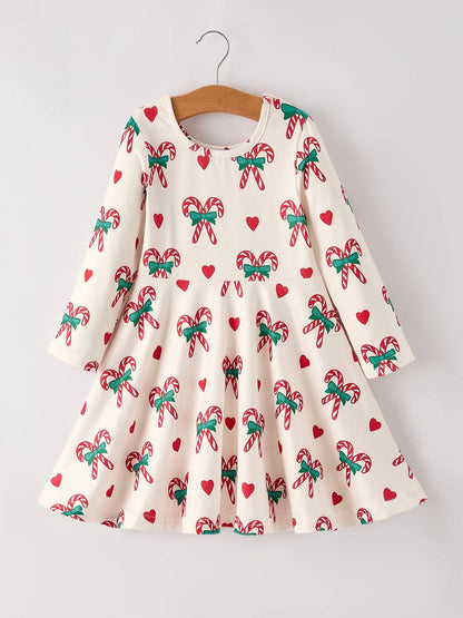 Candy Cane & Heart Christmas Girls Dress: 2 - Persnickety Shop