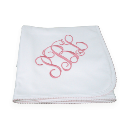 Marcela Pima Cotton Baby Blanket: White w/Blue - Persnickety Shop