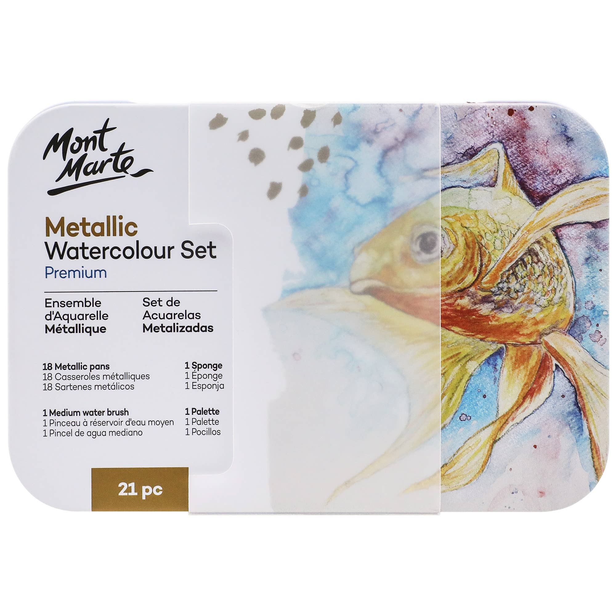 Metallic Watercolor Cake Set in Tin Premium 21pc