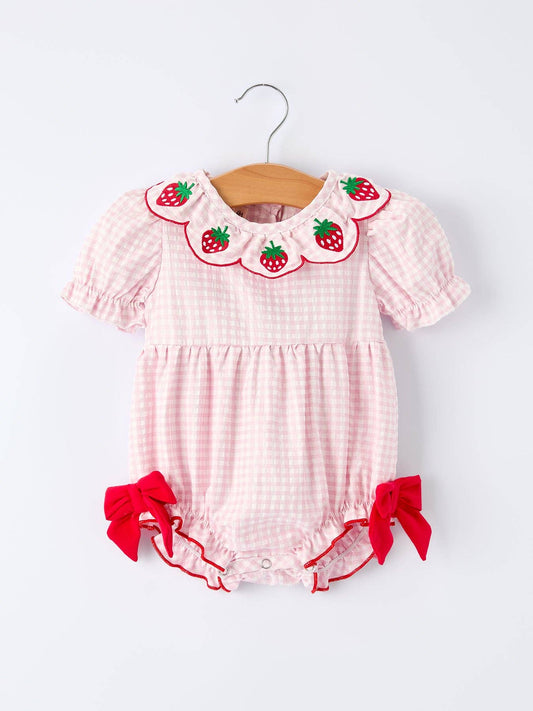 Baby Girls' Plaid Smocked Strawberry Applique Romper: 12M - Persnickety Shop