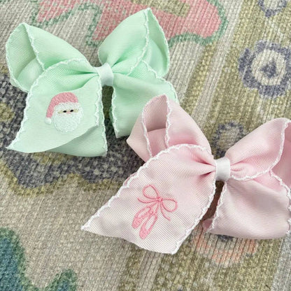 Classic Grosgrain Moonstitch Hair Bow - Medium: White w/ Orange - Persnickety Shop