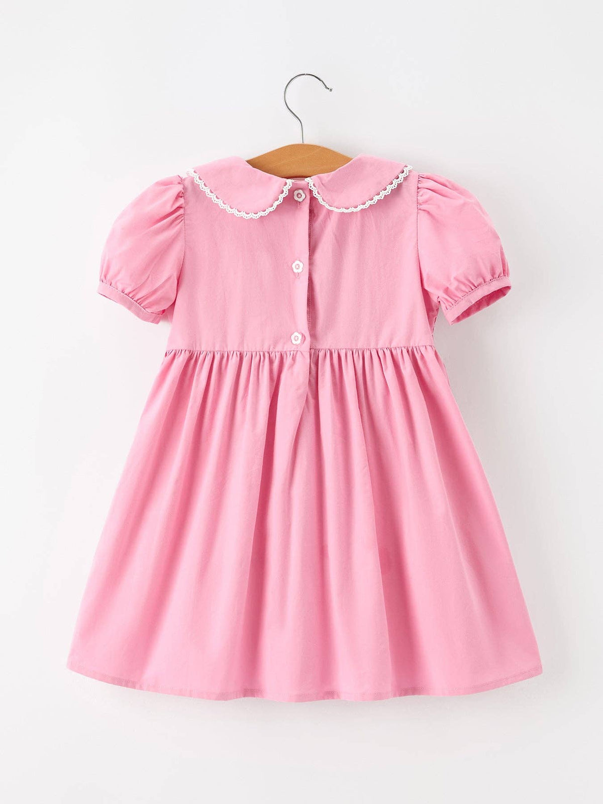 Fall Girls Pink Floral Embroidered Smocked Peter Pan Collar Dress: 3