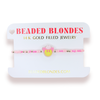 Smiley Cowgirl Bracelet on Pink Sprinkle: Standard 6.75 Inch