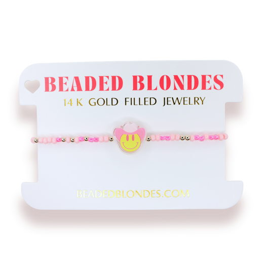 Smiley Cowgirl Bracelet on Pink Sprinkle: Standard 6.75 Inch