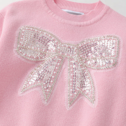 Pink Christmas Sparkle Bow Sweater - Persnickety Shop